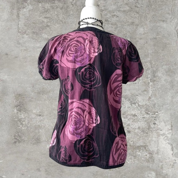 a.n.a Whimsy Floral Cotton Puffy Sleeve Blouse Size Large - Picture 4 of 7